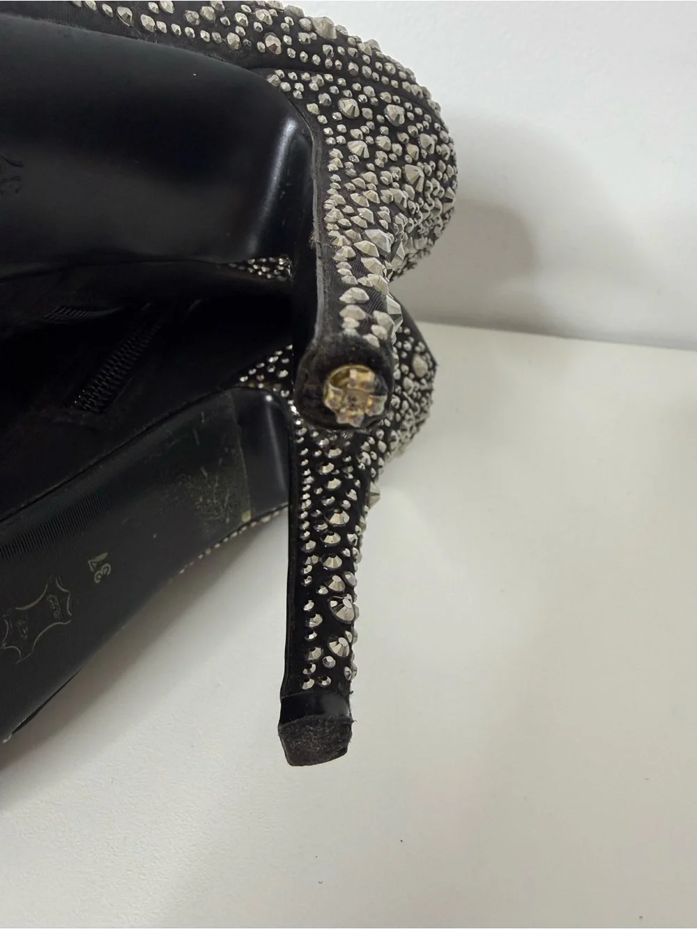 Helen's Heart Black Faceted All Over Sparkle Platform Stiletto Heel Bootie Sz 37